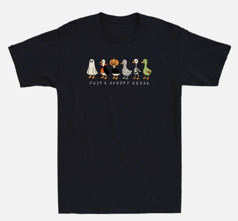 Just A Spooky Goose Funny Halloween Silly Goose Meme Quote Retor Men’s T-Shirt