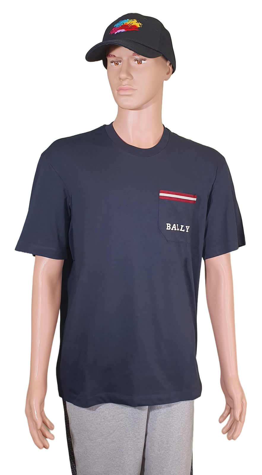 Bally 6233731 Men’s Navy Blue 100% Cotton Pocket T-Shirt MSRP $300