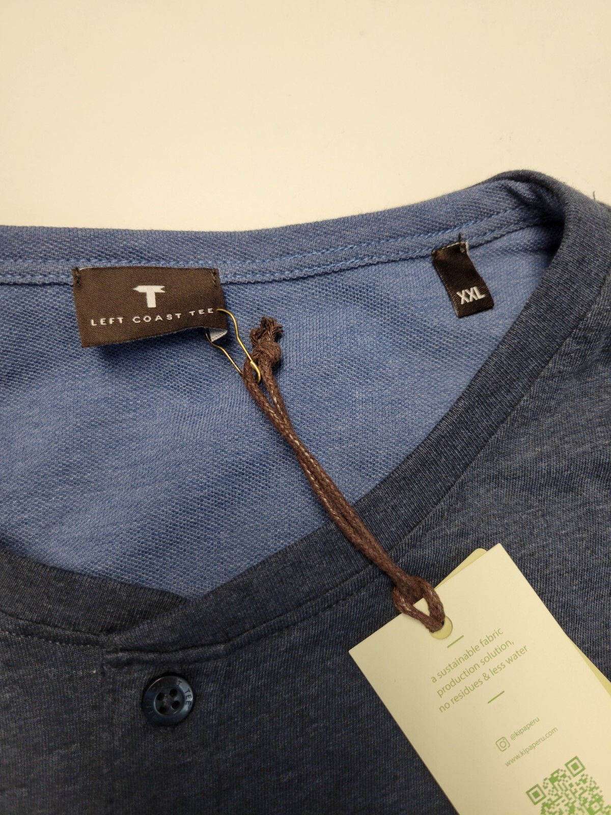 $175 New LEFT COAST TEE Henley Collared REVERSIBLE L/S Shirt Men 2XL XXL Blue