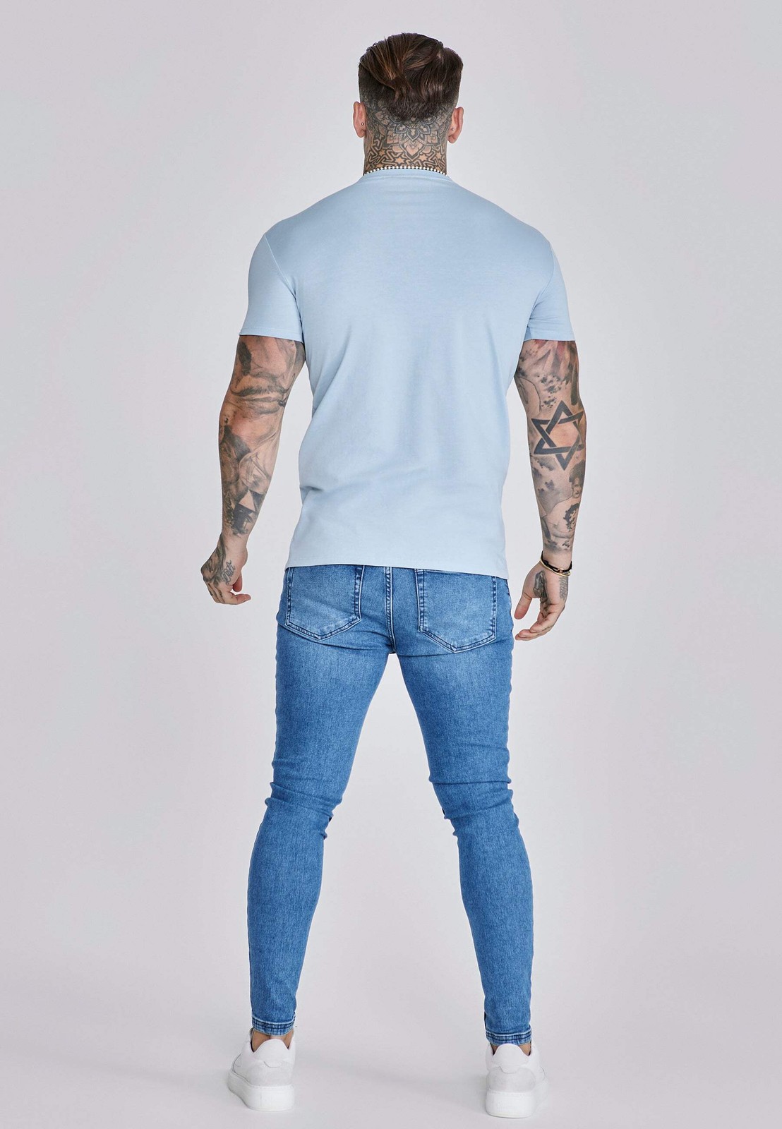 SikSilk Men’s Muscle Fit Crew Neck Essentials T-Shirt Tee Blue