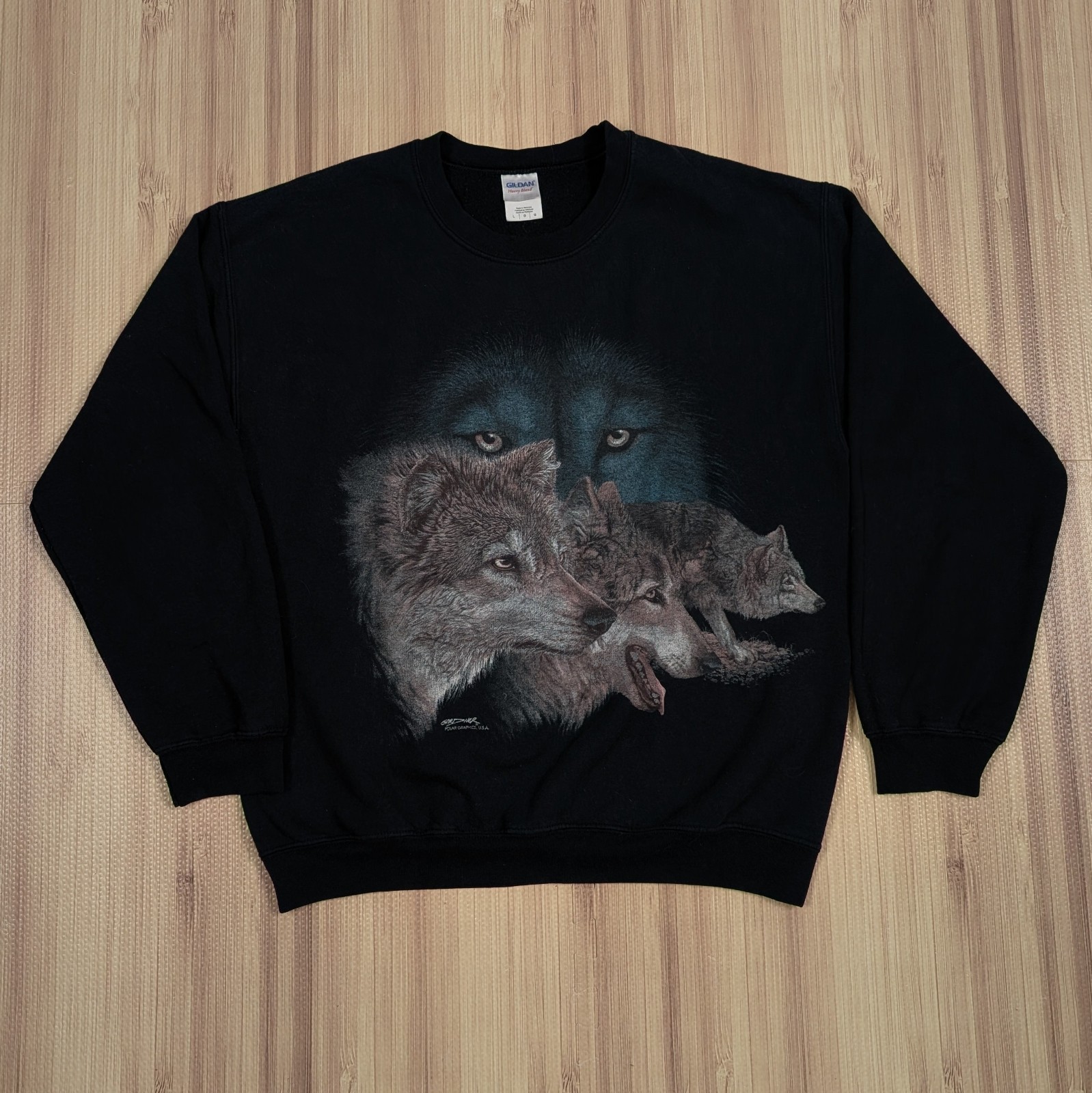 Polar Graphics Gardner Wolves Wolf Graphic Nature Moon Sweatshirt Large Black
