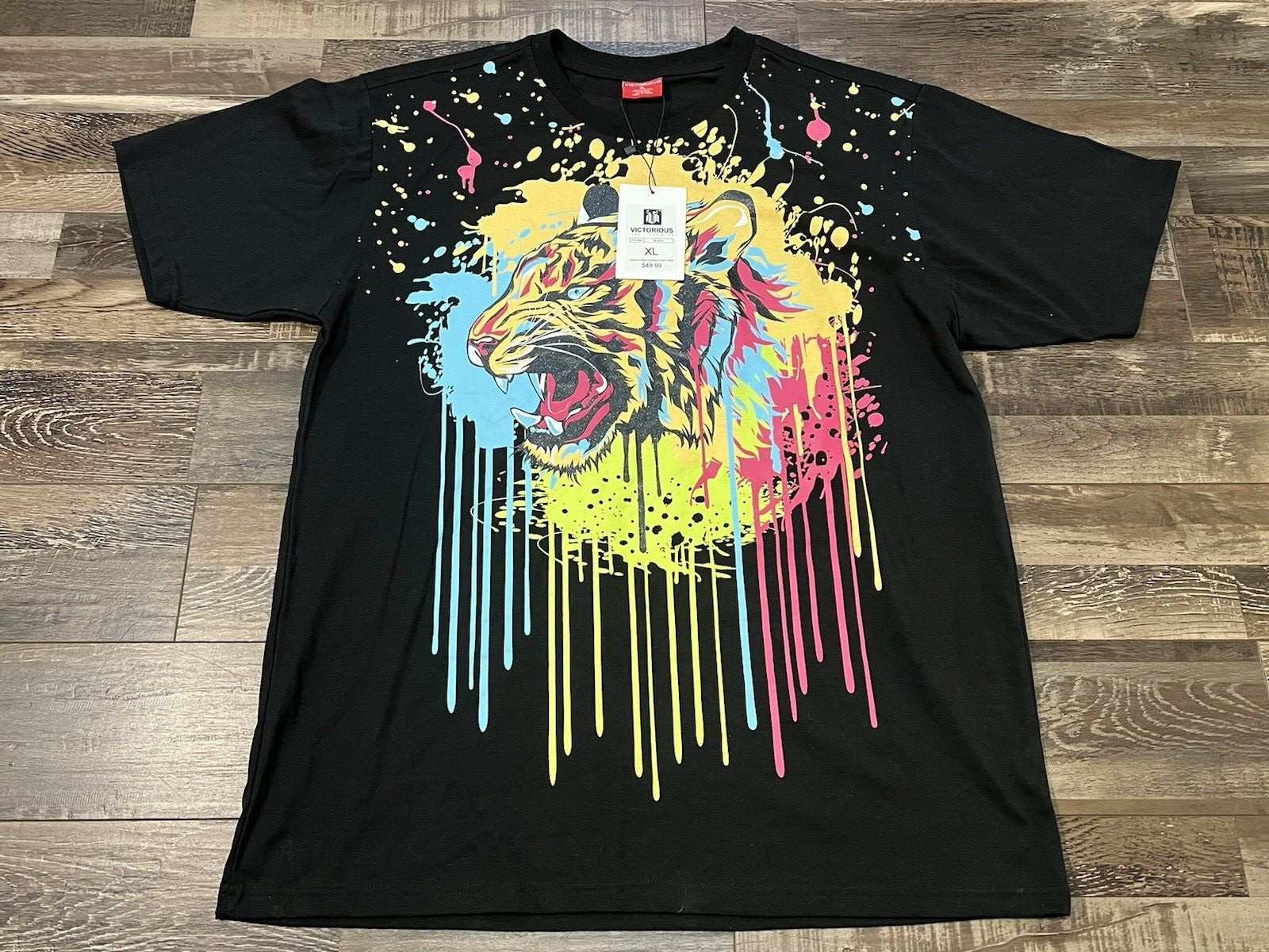 Victorious Shirt Black Colorful Tiger Casual Streetwear Modern Mens XL NWT Tiger