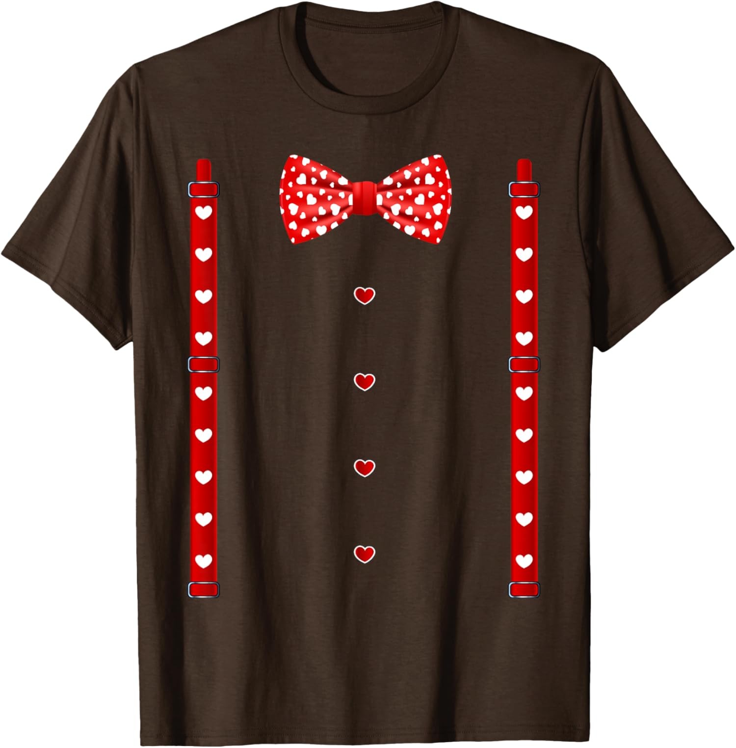 Hearts Bow Tie Suspenders Valentines Day Costume T-Shirt