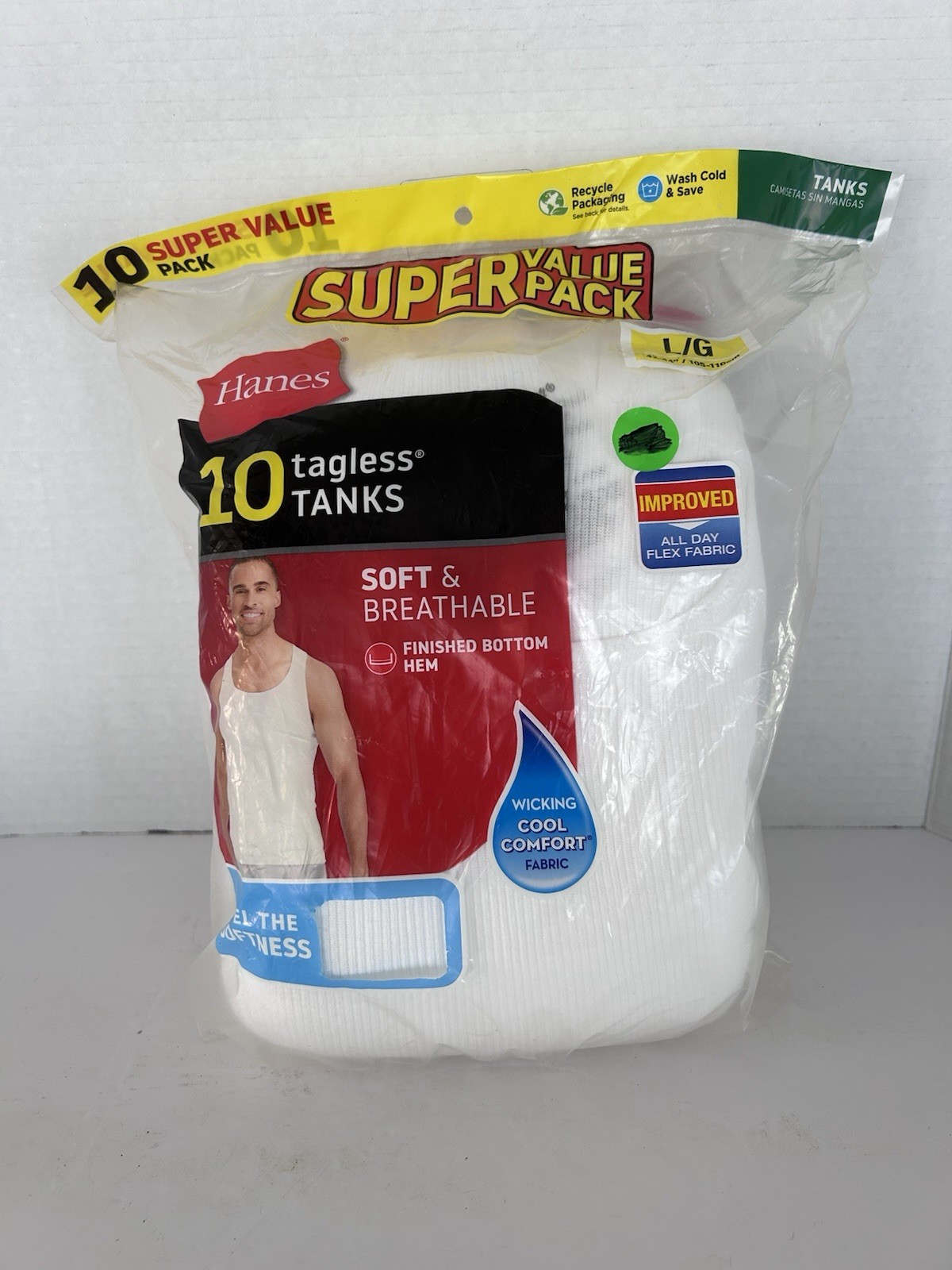 Hanes Men’s Tank Top Undershirt 10 pack – White L/G 42/44