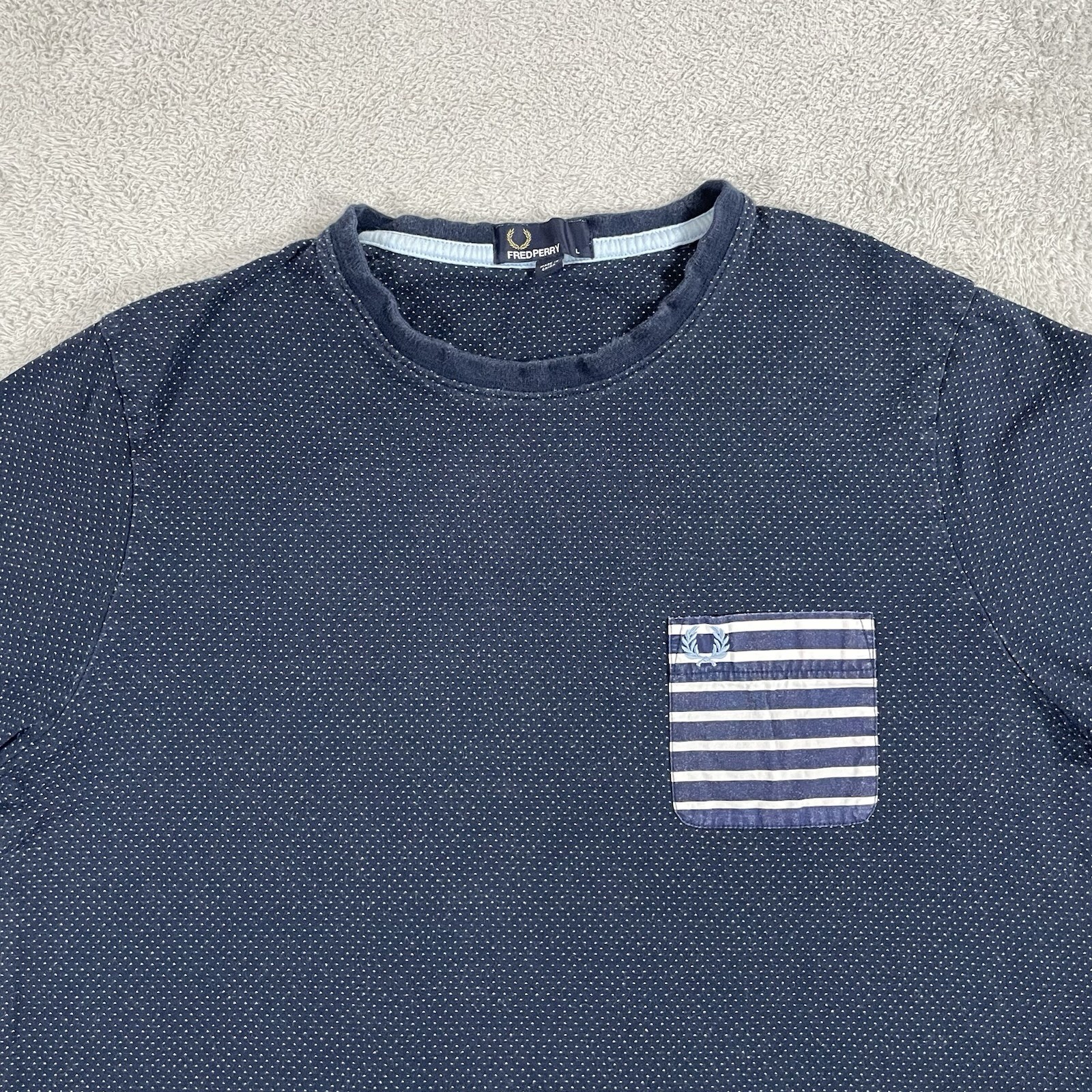 Fred Perry Shirt Mens Large Blue Polka Dots Pocket Cotton Casual Stretch