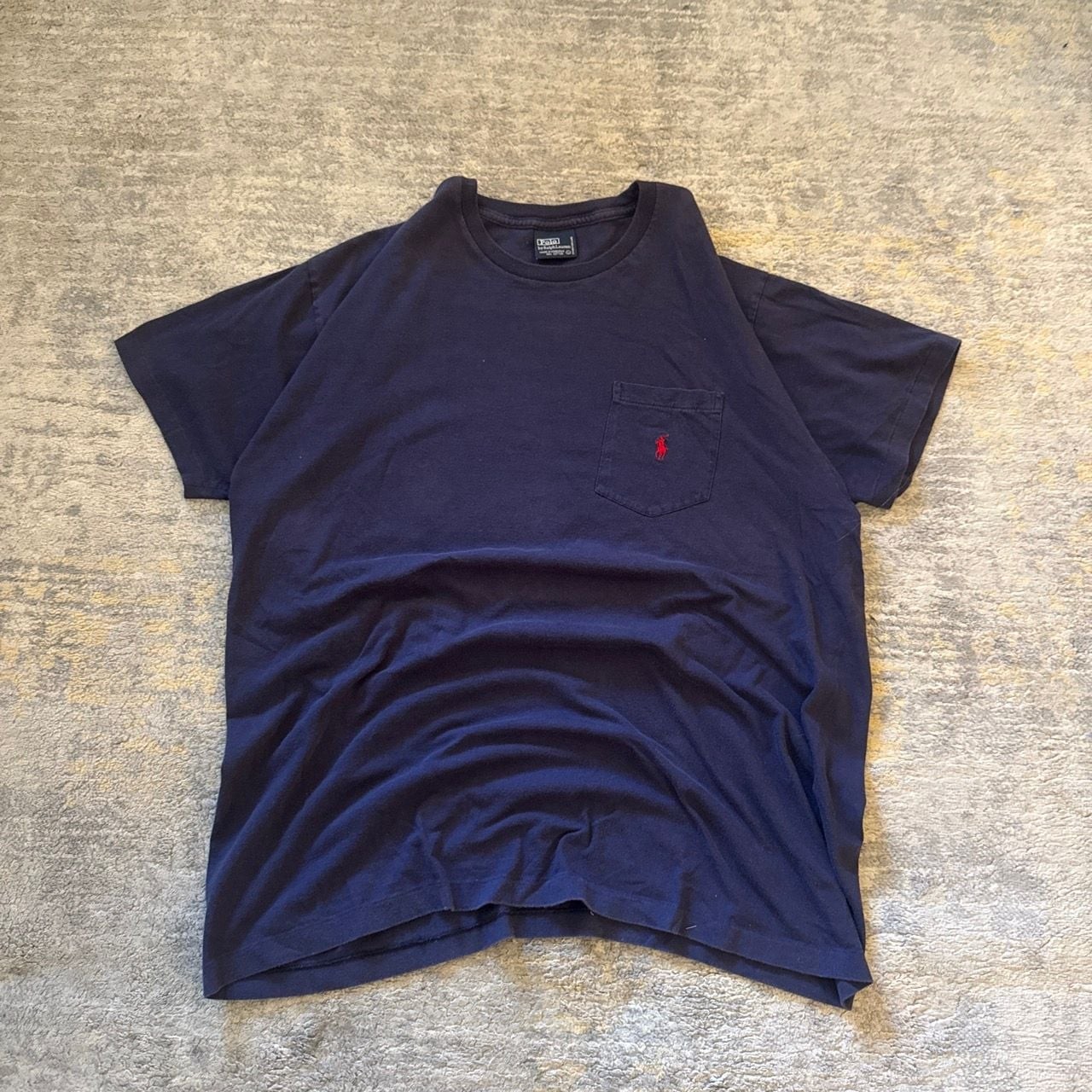 Vintage Single Stitch 80s Polo Ralph Lauren Classic Fit Pocket T-Shirt Navy Blue