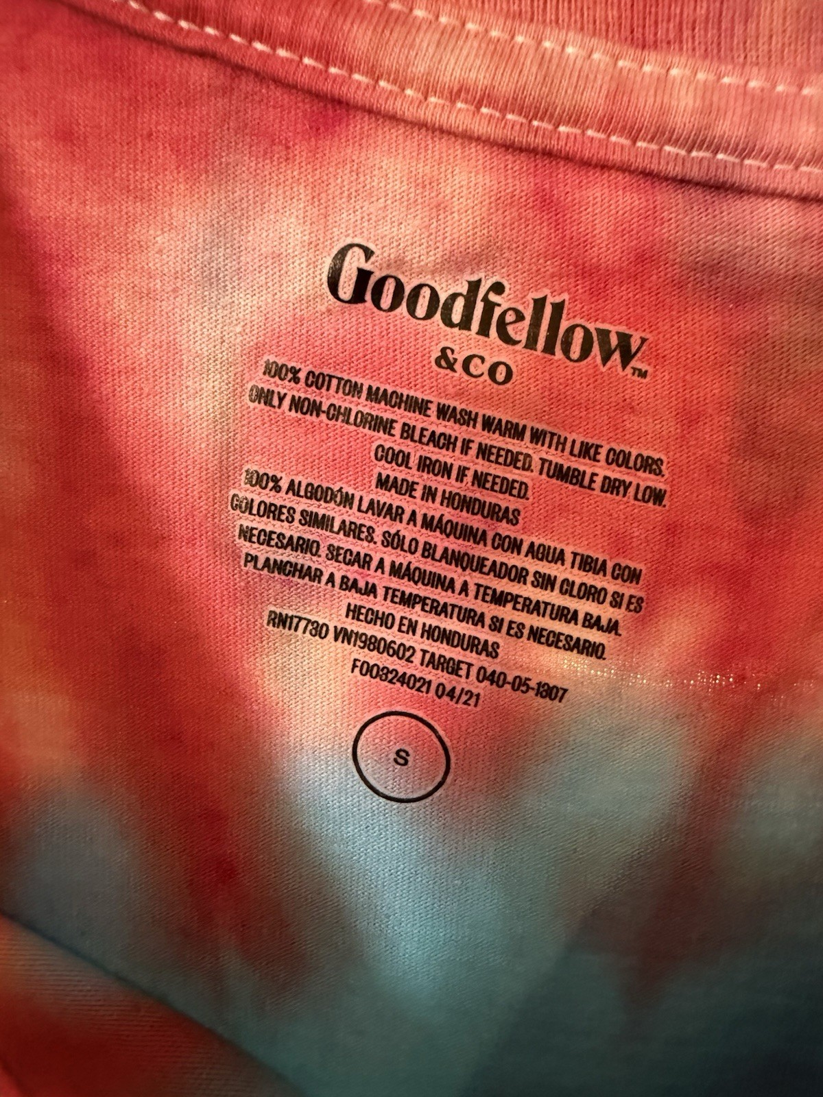 Goodfellow & Co Men’s S Blue Red White Tie-Dye Short Sleeve Crew Neck Tee