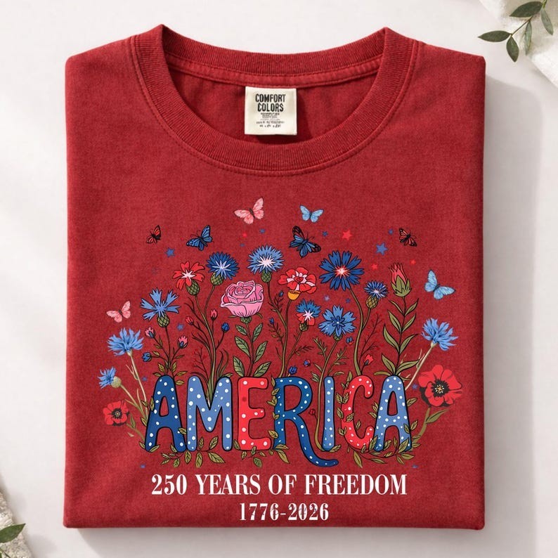 Comfort Colors Floral 250th Anniversary Shirt, Wildflower Independence Day Tee