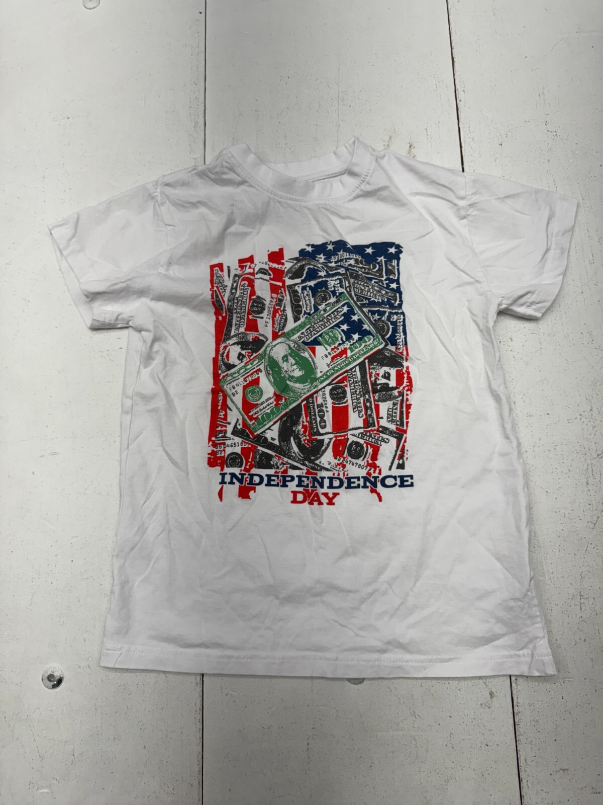 Brooklyn Vertical White American Flag Graphic Print Short Sleeve Shirt Mens Sz L