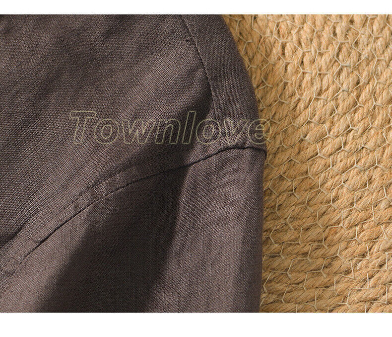 Men 100% Linen V Neck T-shirt Retro Summer Short Sleeves Tops Casual Undershirt