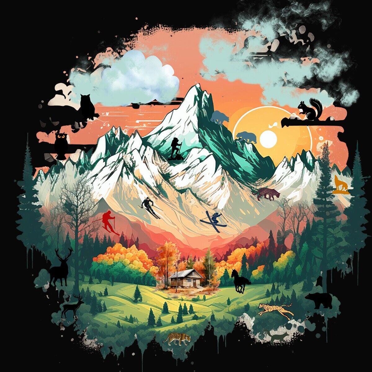 Classic Outdoor Wilderness Mountain Scene Graphic T-Shirt, Unisex S – XL