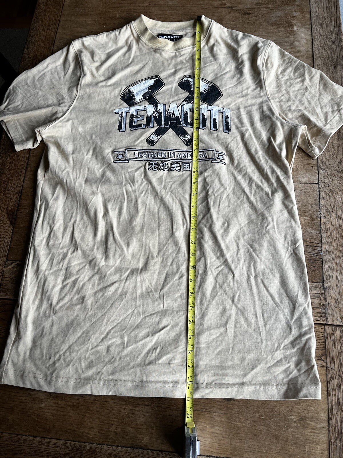 TENACITI STUDIOS Mens Large Short-Sleeve Shirt Beige Off-white Front/Back Design