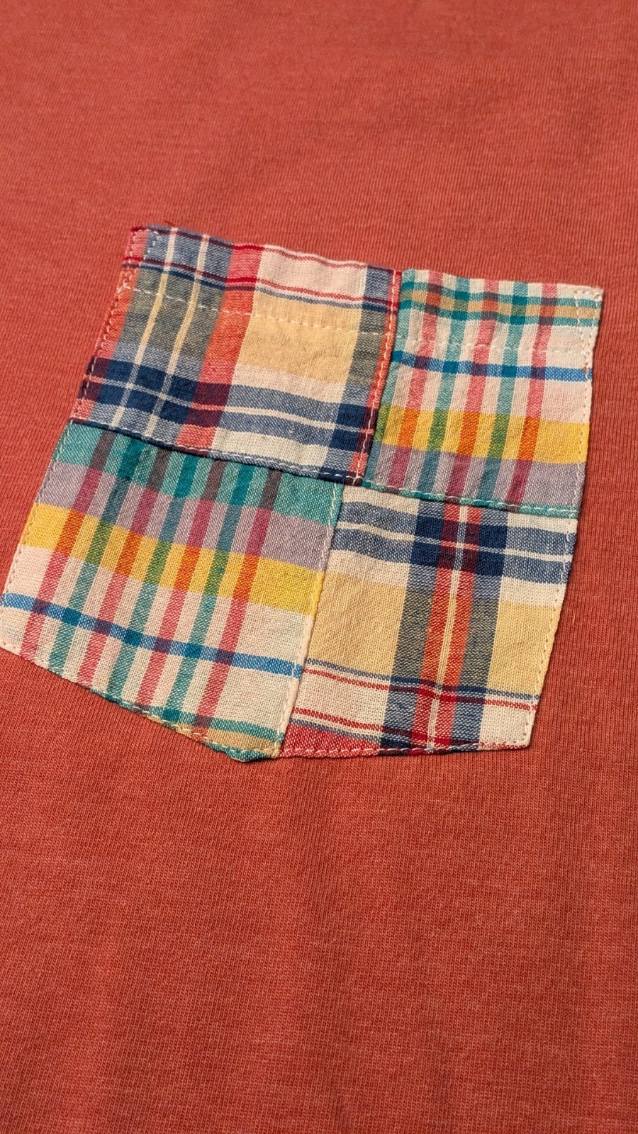 Charleston Threads T Shirt Mens Medium Pink Pocket Tee Plaid Patch Short Sleeve