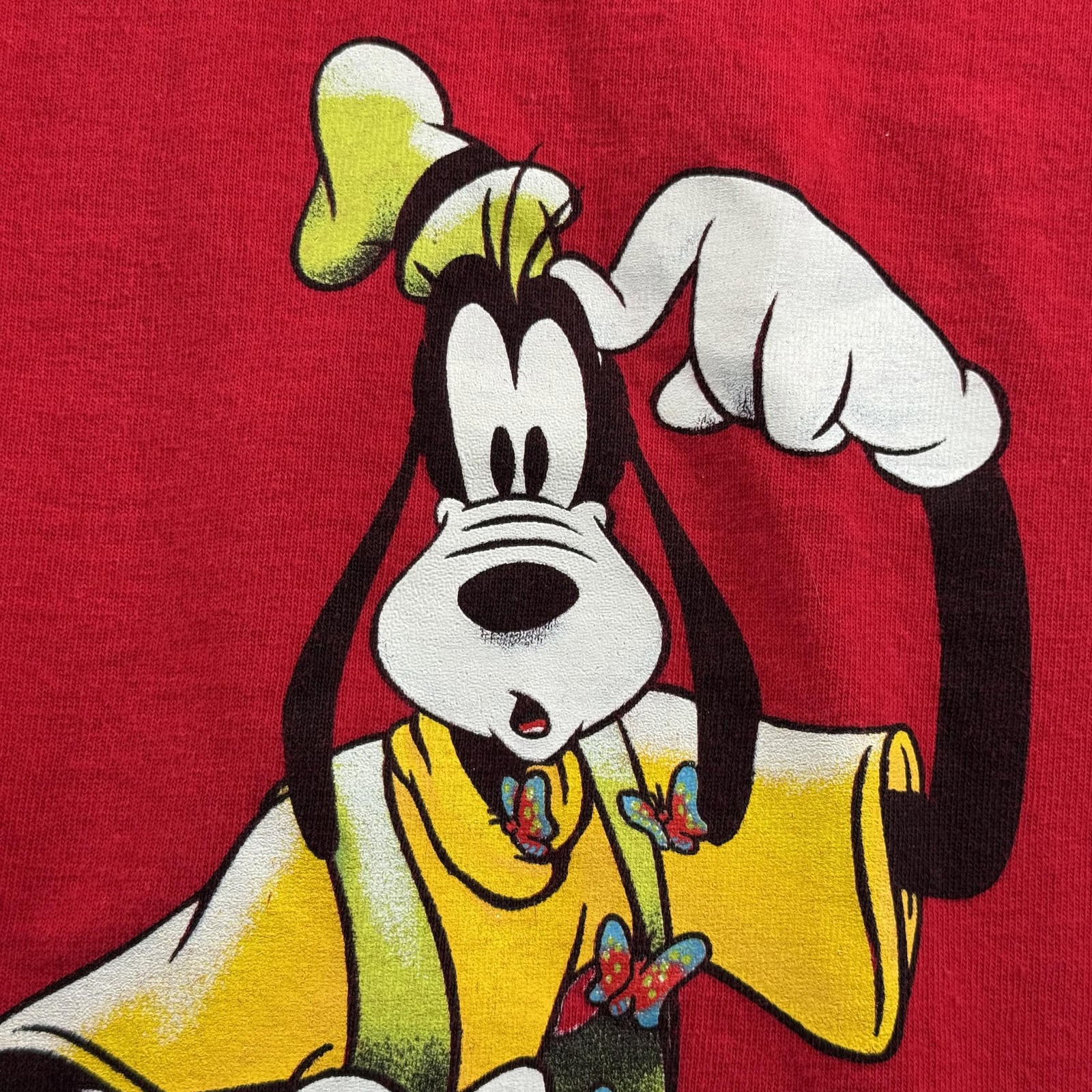 Vintage Mickey Unlimited Disney T-Shirt XL Red Mickey and Goofy Butterfly Net