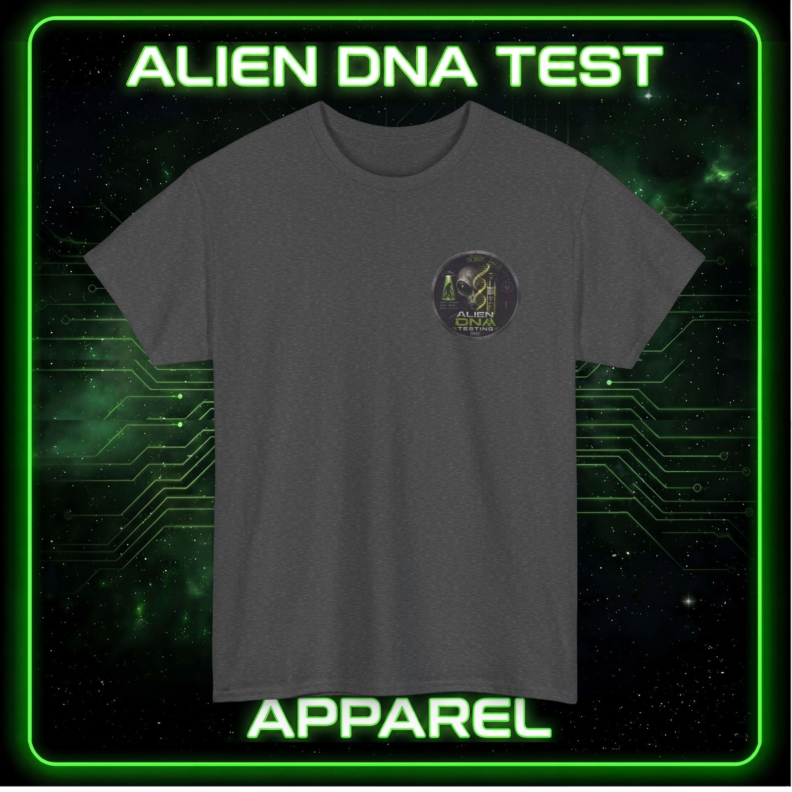Alien DNA Testing T-Shirt UFO Area 51 Grey Sci-Fi Graphic Tee