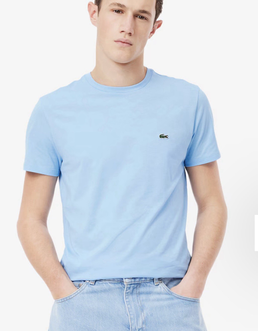 Lacoste T-Shirt Regular Fit Men’s L Solid Light Blue Cotton Logo Crew Neck NWT