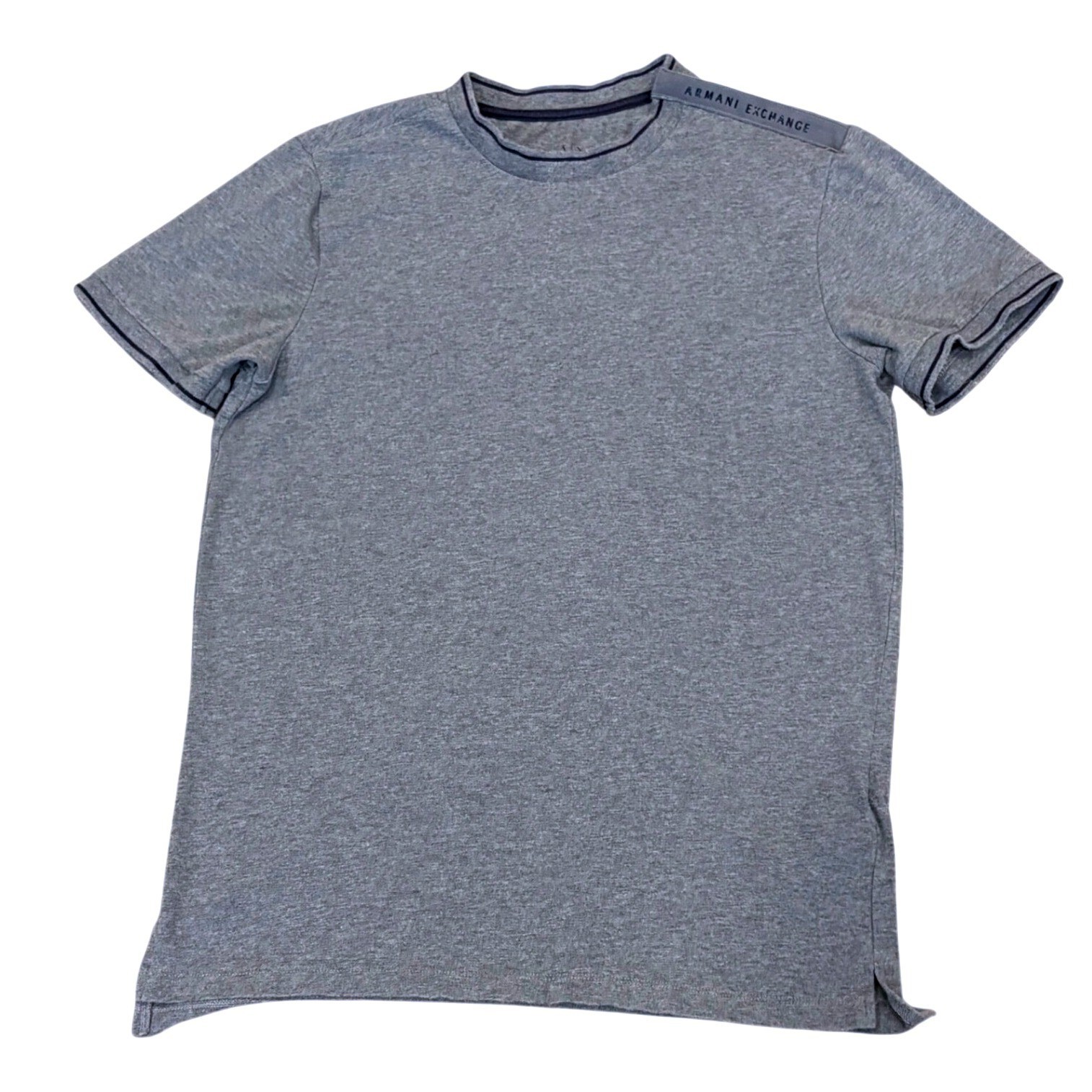 Armani Exchange T-Shirt Mens Small Grey Shoulder Zip Logo Tape Short Sleeve