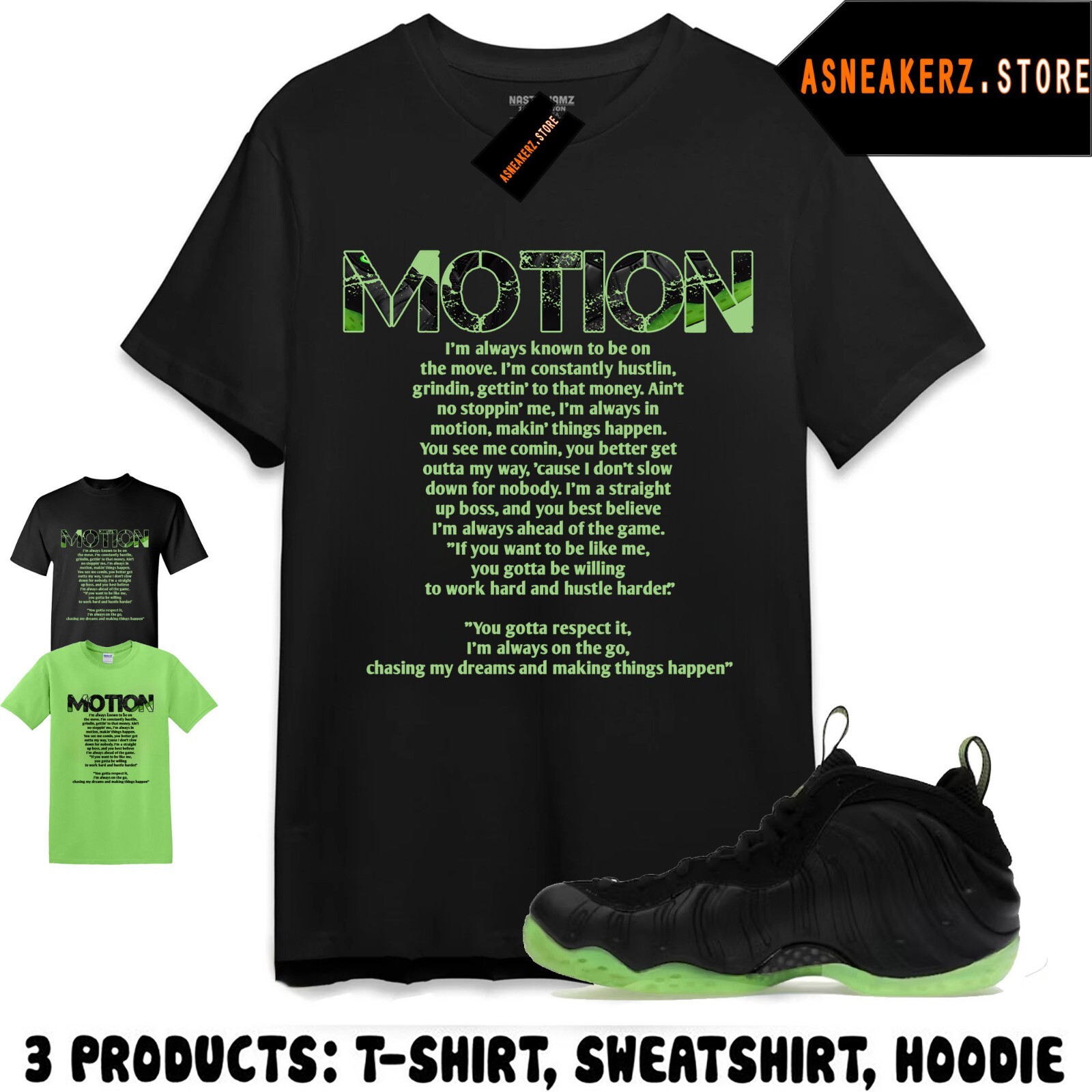 Tee Shirt Matching Foamposite One Black Volt To Match Sneaker Motion T-Shirt