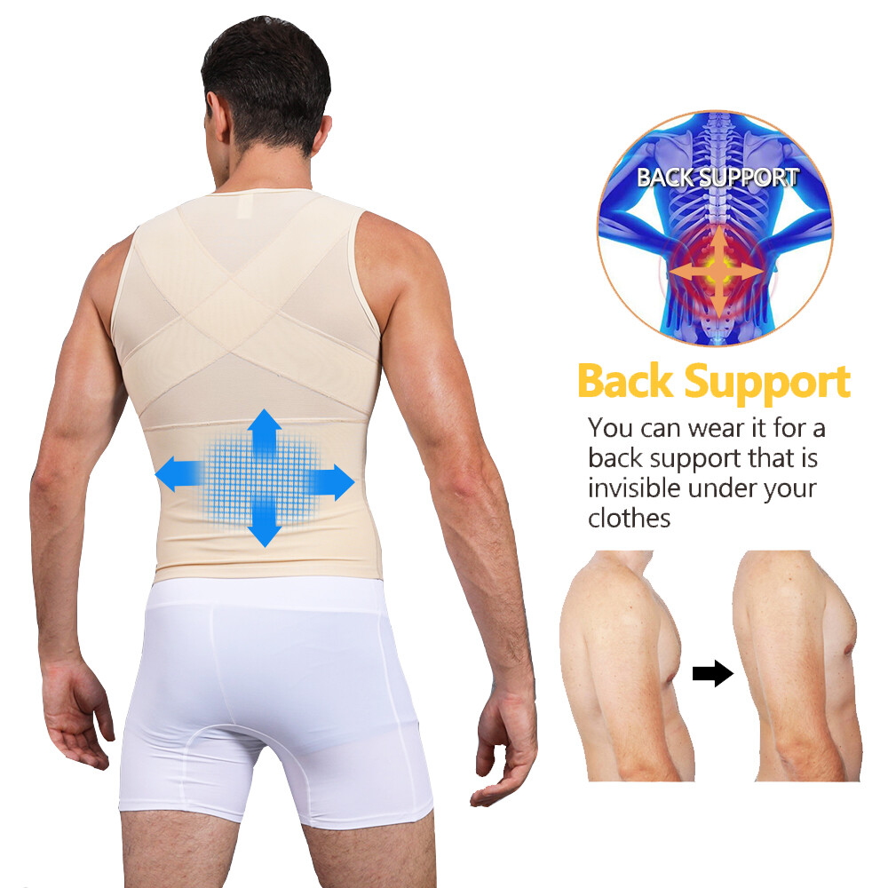 Mens Compression Vest Slimming Body Shaper Tummy Control Gynecomastia Undershirt