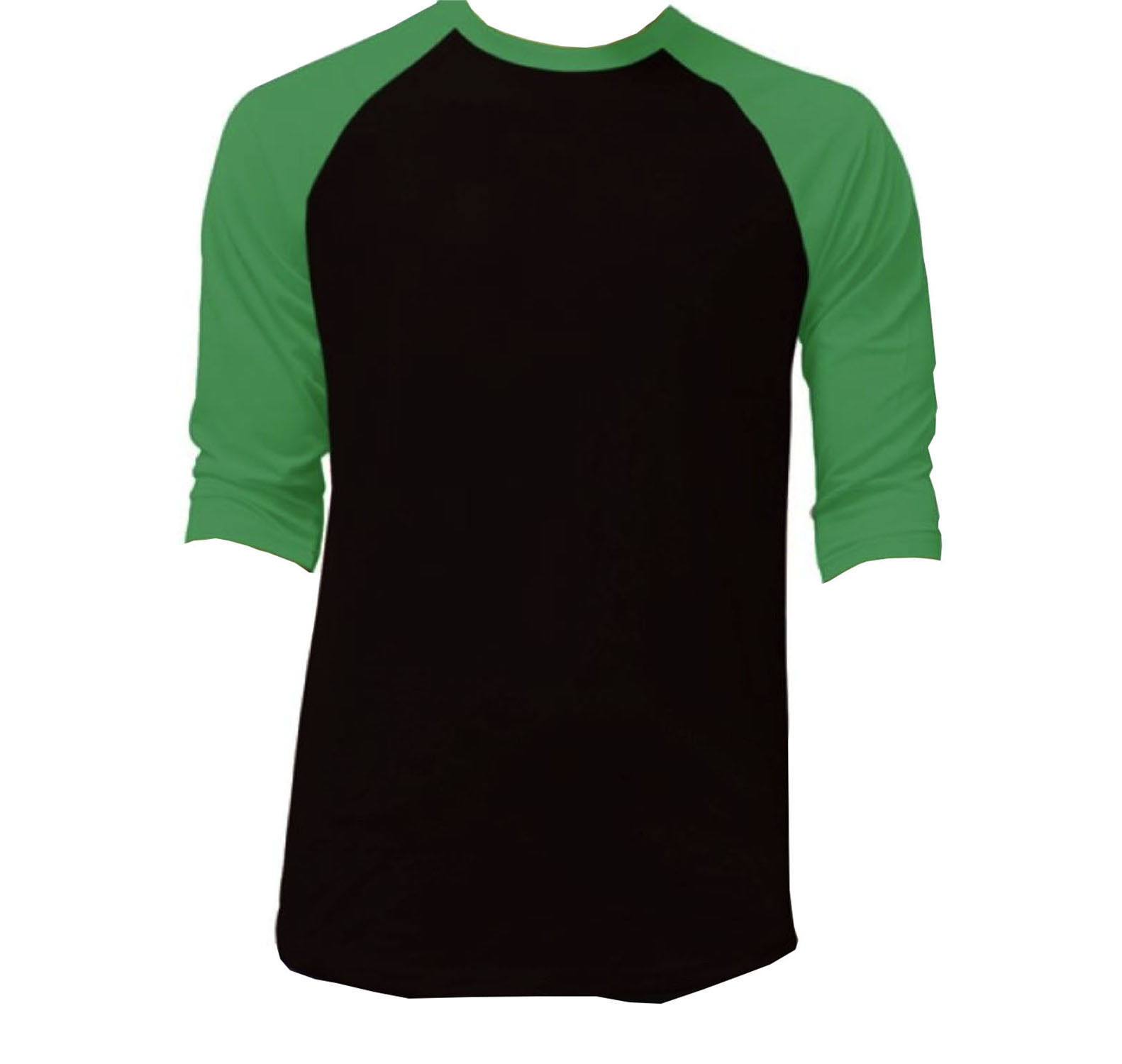 3/4 Sleeve Plain Baseball Raglan T-Shirt Tee Mens Sports Jersey Black Green XL