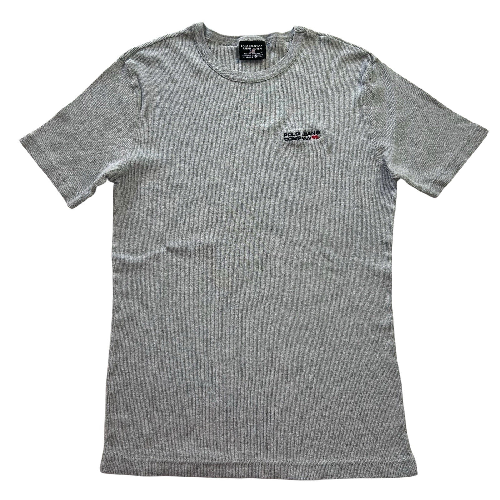 Vintage 90s Polo Jeans Co. Ralph Lauren Men’s M Gray Ribbed Knit T-Shirt Top Y2K