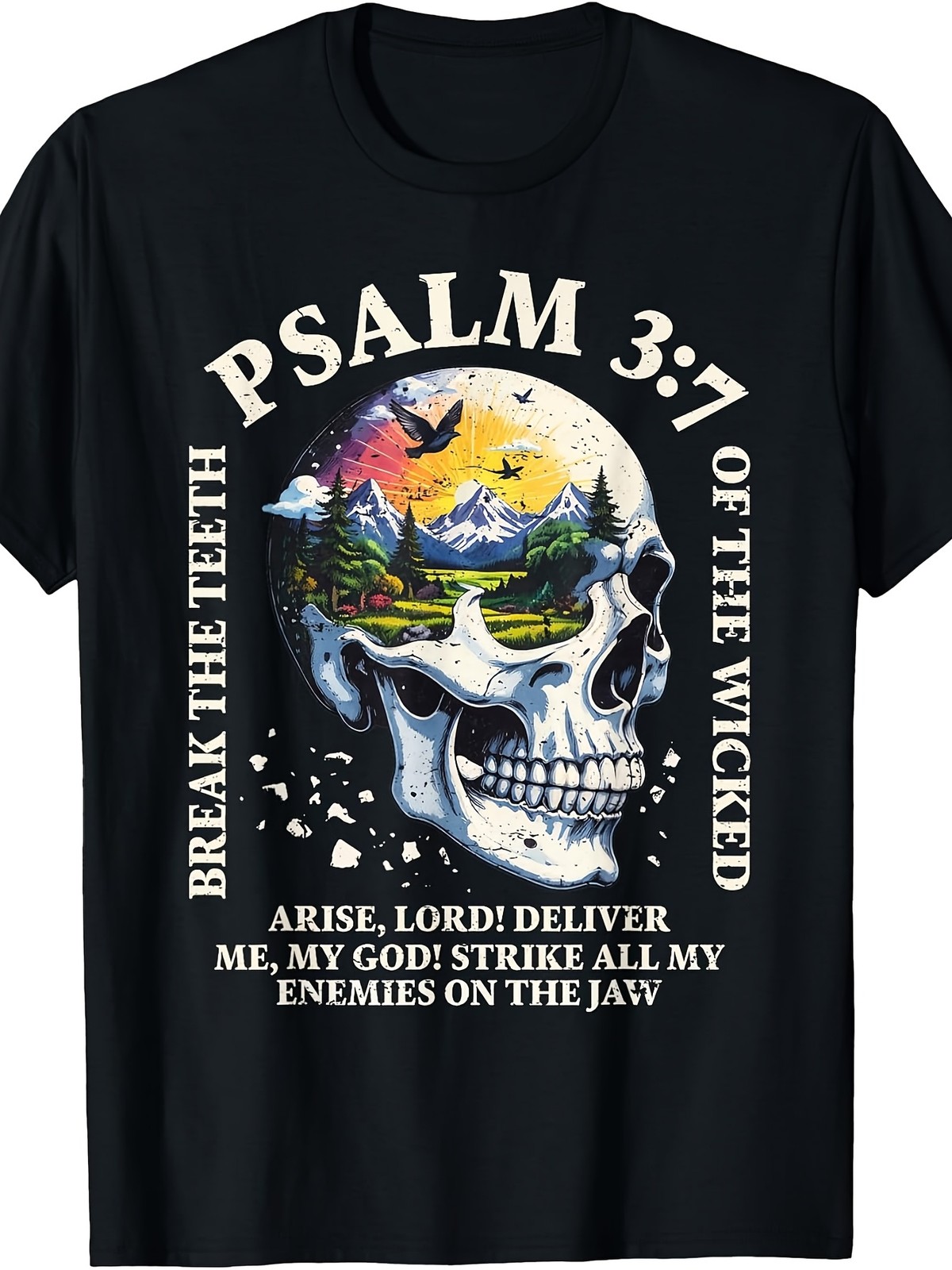Psalm 3 7 Sunset Skull Christian Faith Religious Bible Verse T-Shirt