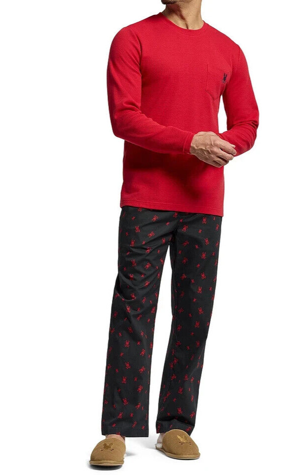 Psycho Bunny Vail Long Sleeve Bunny Waffle Lounge Pocket Shirt Men’s NWT