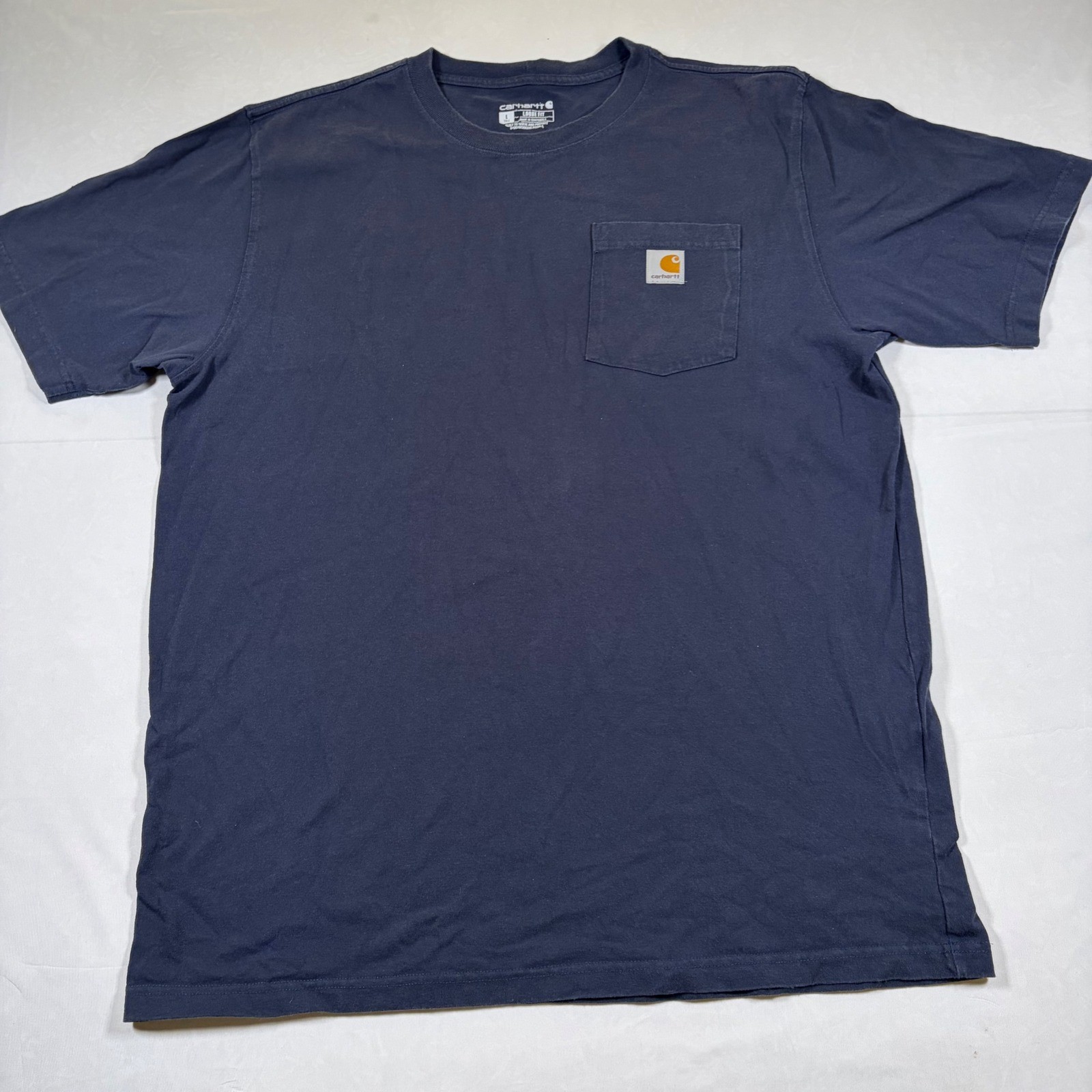 Carhartt K87 Mens Navy Blue Loose Fit Short Sleeve Pocket T-Shirt Size L Tall