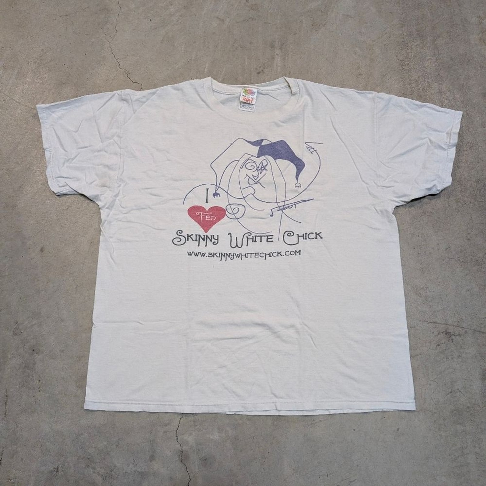 Y2K Fruit Of The Loom Men’s XL I Heart Skinny White Chick Shirt