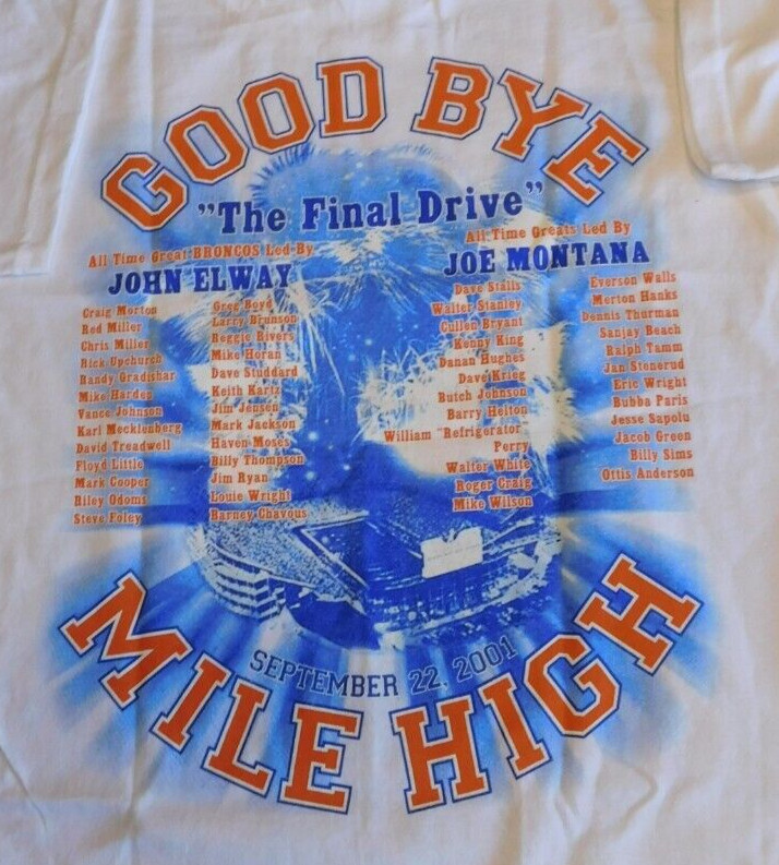 Goodbye Mile High Stadium T-Shirt 32″ chest Small NOS Deadstock USA Screenprint