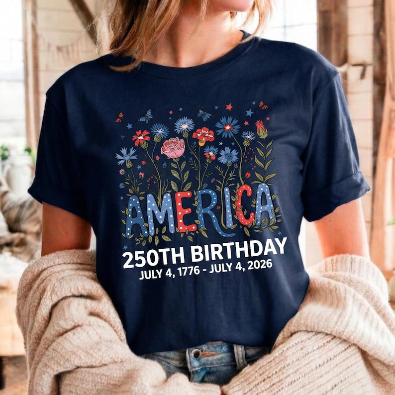 250th Anniversary Shirt 4th of July Flower USA Independence Day Patriotic Tee