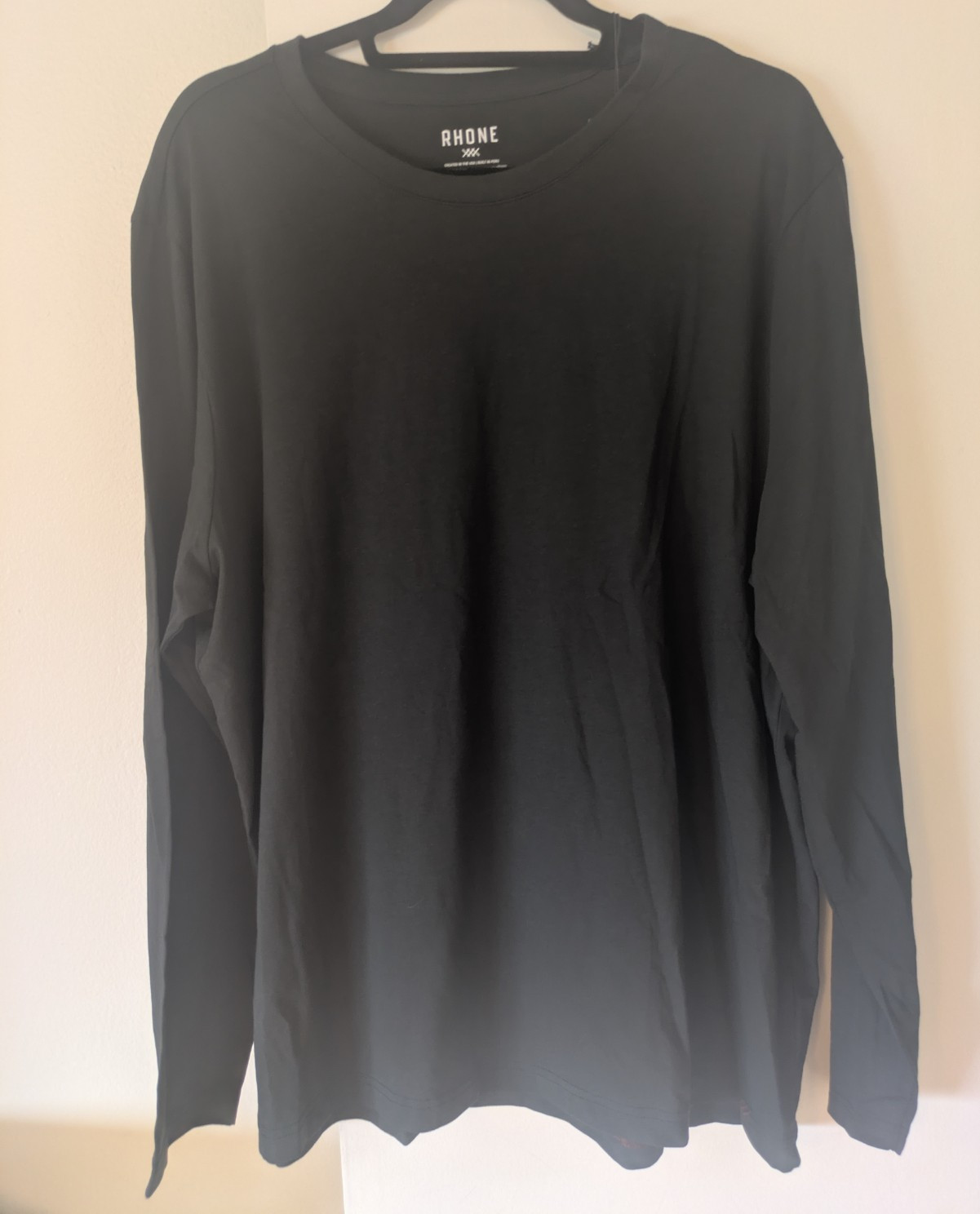Rhone Men’s Black Solid Long Sleeve Crew Neck Embroidered T-Shirt, XXL