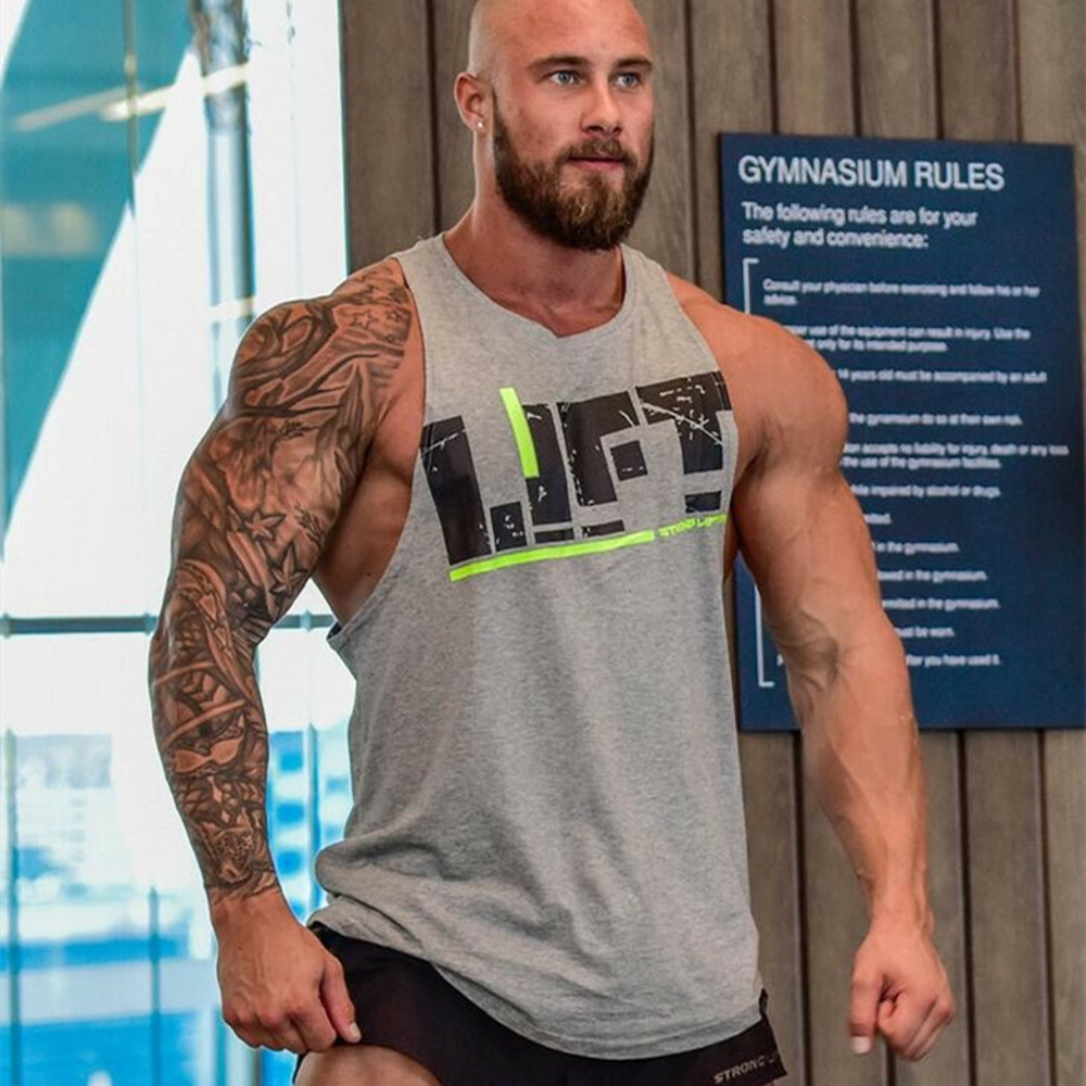 Men Workout Tank Top Sleeveless Gym Shirts Bodybuilding Fitness Muscle Tee Shirt