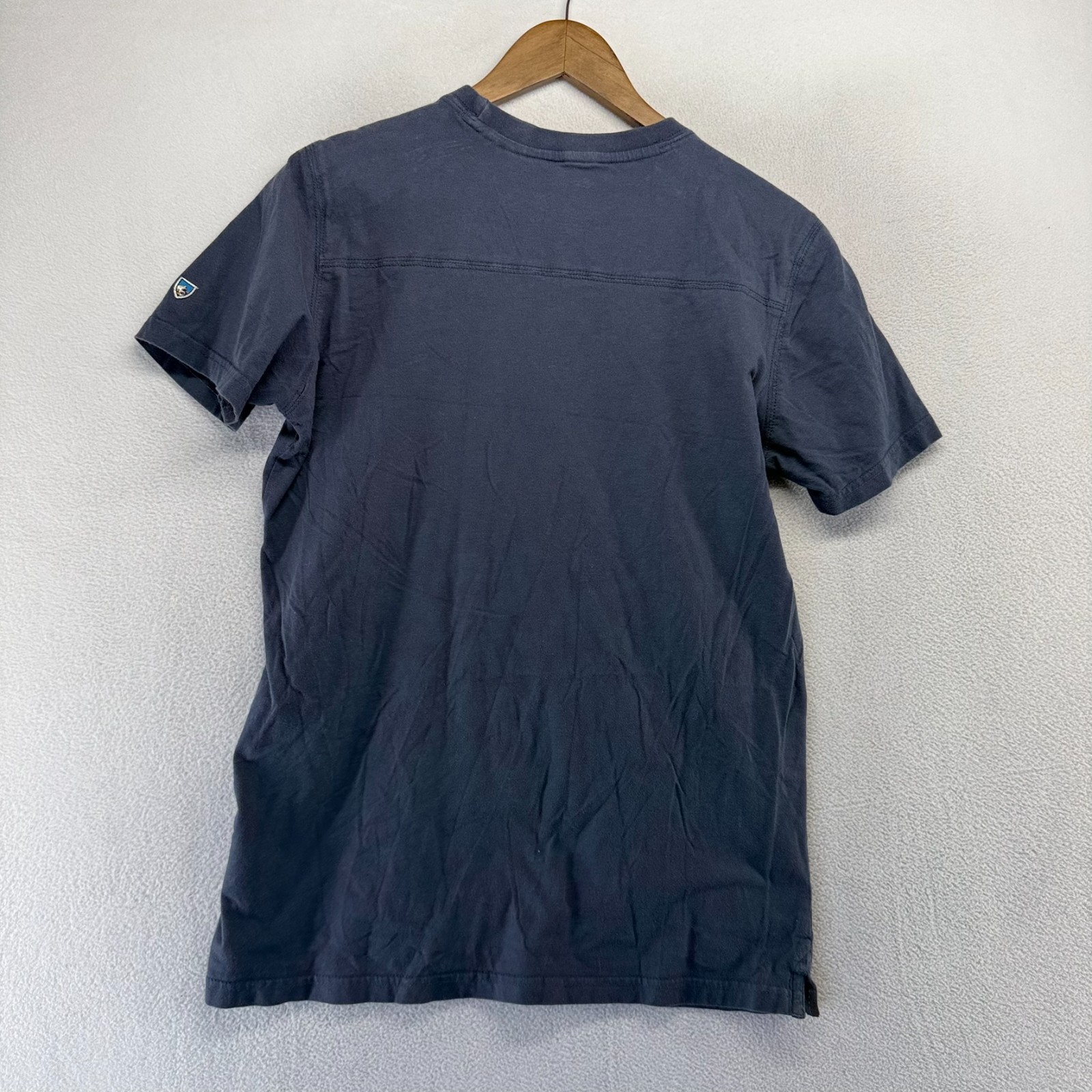 Kuhl Shirt Men’s Small Blue Mountain Graphic Logo Shield Faded Wildfibre Organic