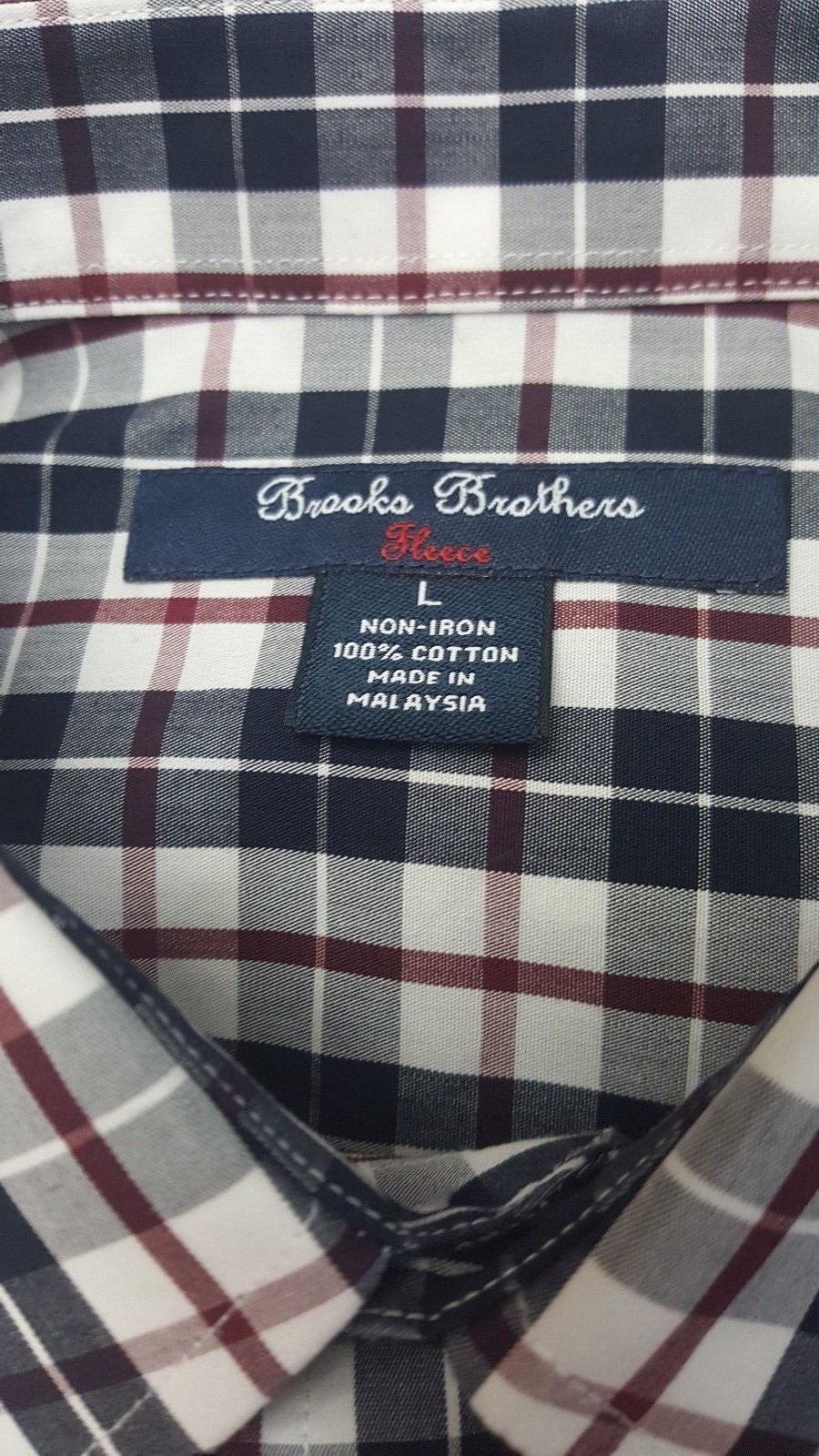 Brooks Brothers Men Shirt Blue/White/Red Plaid Botton Front Non Iron 100% Cotton
