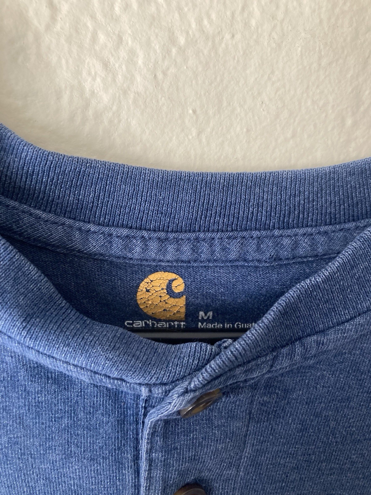 Carhartt Pocket Henley Tee Men Medium Blue Short Sleeve Workwear Casual Logo