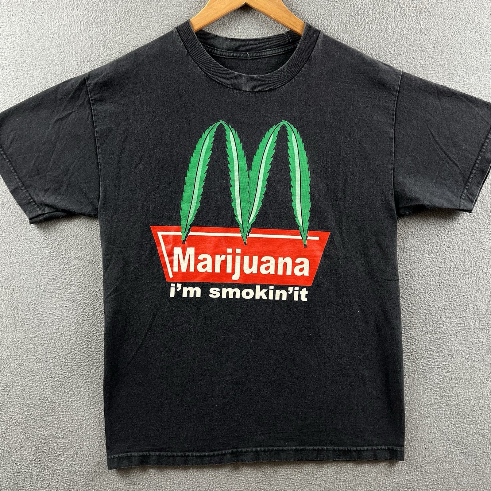 Vintage McDonald’s Weed Parody Shirt Mens Medium Black 90s Funny Stoner Humor