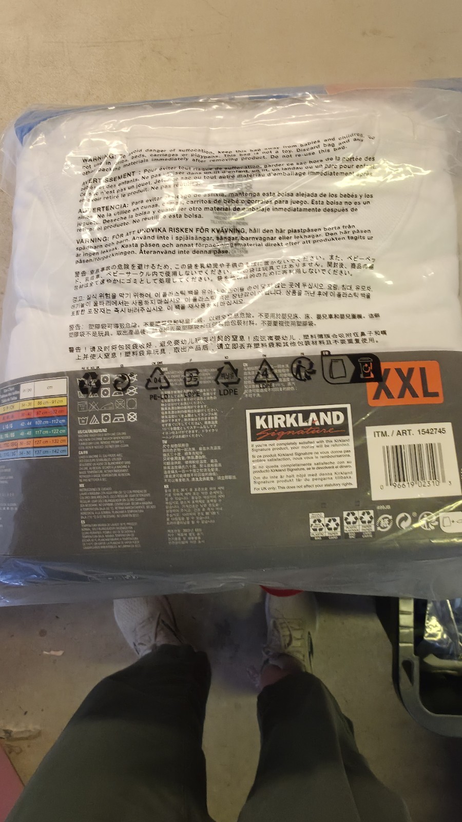 Kirkland Men’s 6-pack White 100% Cotton Crew Neck T-shirt XXL New In Package