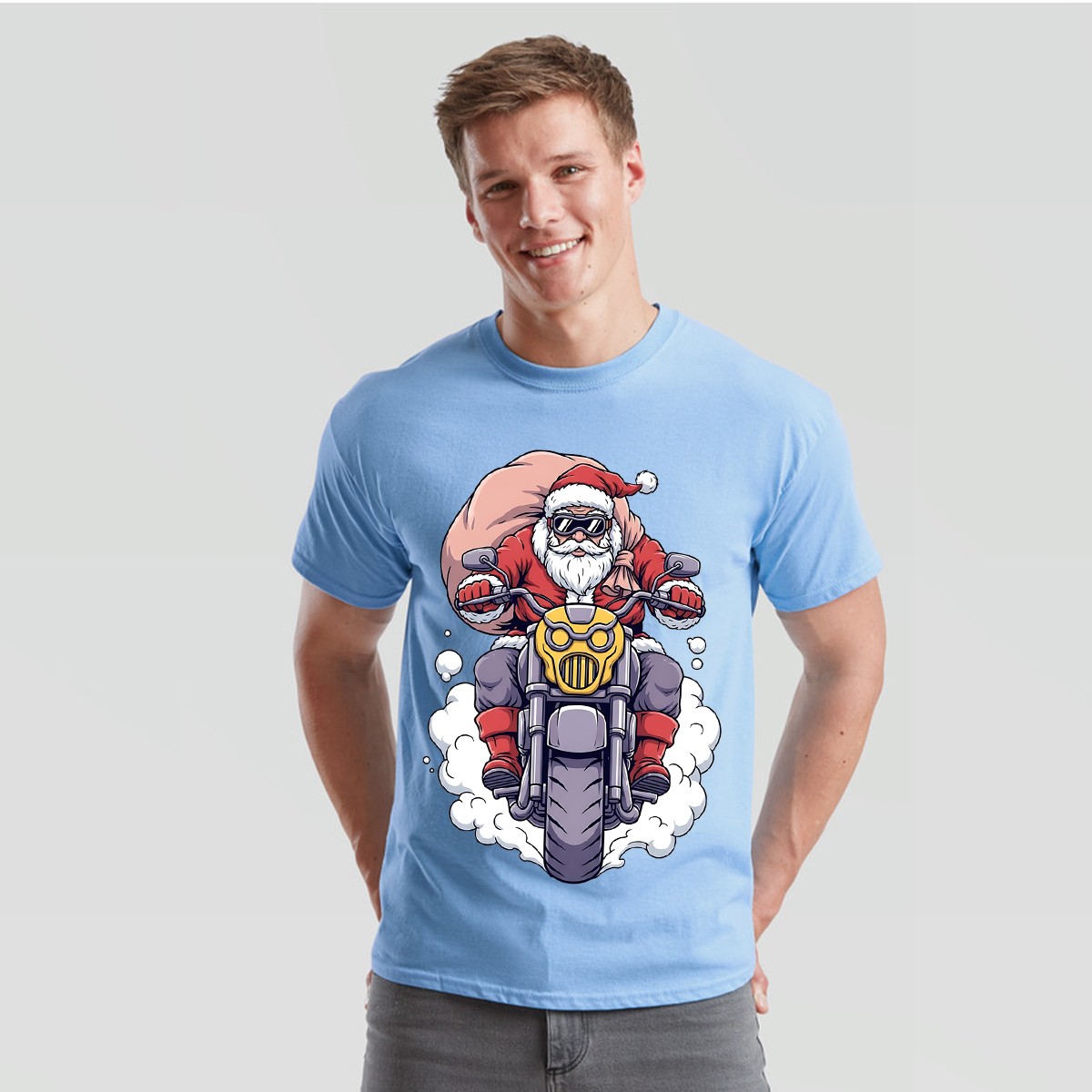 Santa Claus Motorcycle Christmas Mens T-Shirt Holiday Graphic Tee