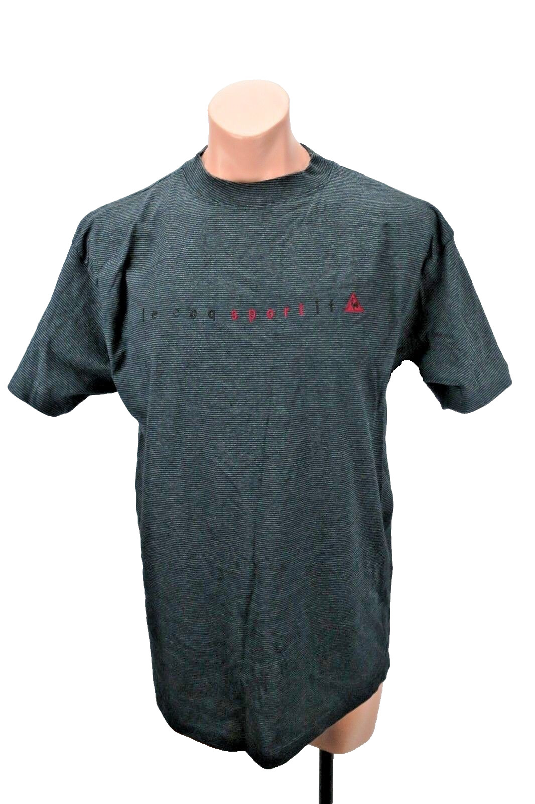 Vtg 80s Le Coq Sportif Microstripe Spell-Out Embroidered T-Shirt L Streetwear