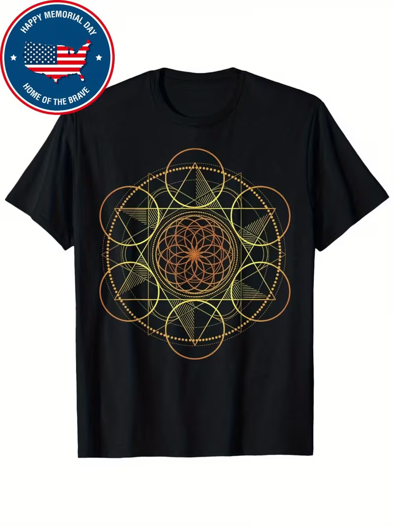 Men’s Prana Art Yoga Mandala T-Shirt – Sacred Geometry Meditation Design, Black