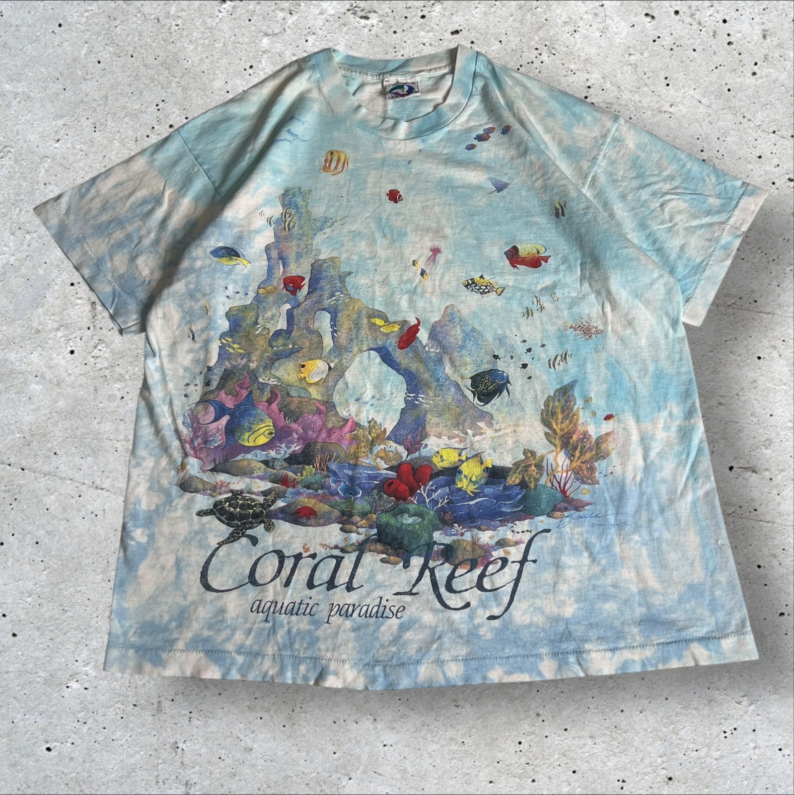 Vtg Liquid Blue T Shirt Single Stitch 1992 AOP Men’s Coral Reef Aquatic Crewneck