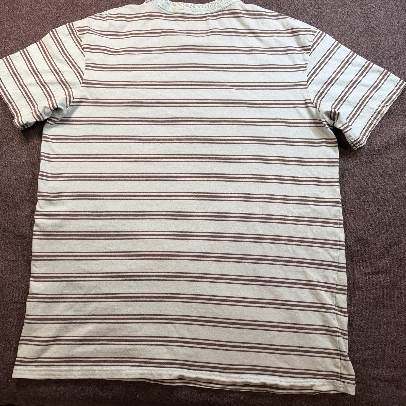 Quiksilver Men’s 2XL Light Blue/Brown Striped Crew Neck Cotton Knit Logo Tee