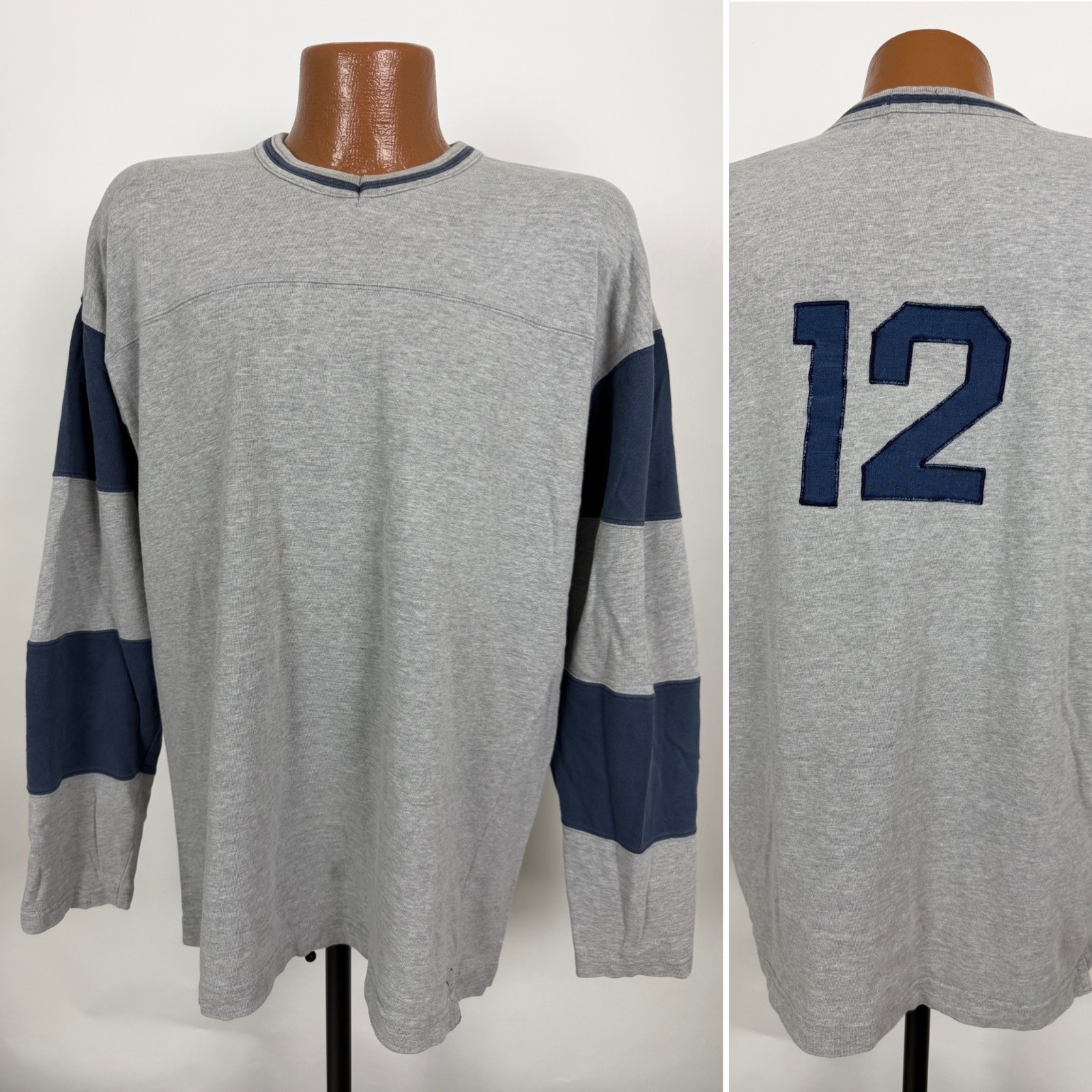 Vintage 90s Sports Jersey Shirt Men M Minimal Preppy Retro #12 Gray Heavy Cotton