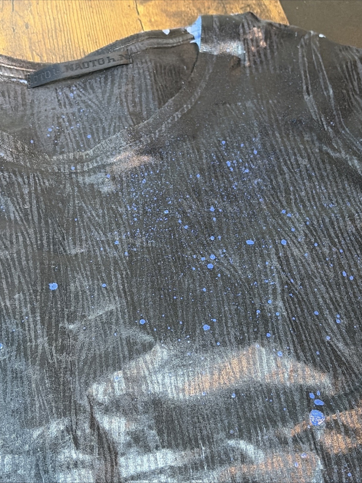 h.NAOTO Black Acrylic Blue T-Shirt Short Sleeve Designer Goth J-Fashion RARE