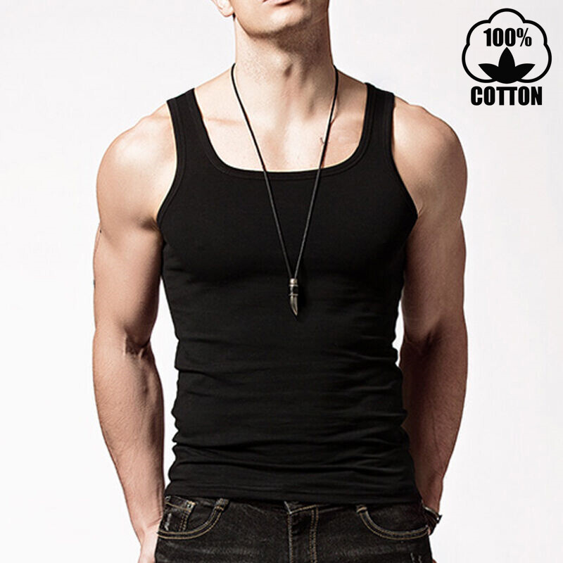 3 Packs Mens 100% Cotton Tank Top A-Shirt Wife Beater Undershirt Ribbed Black
