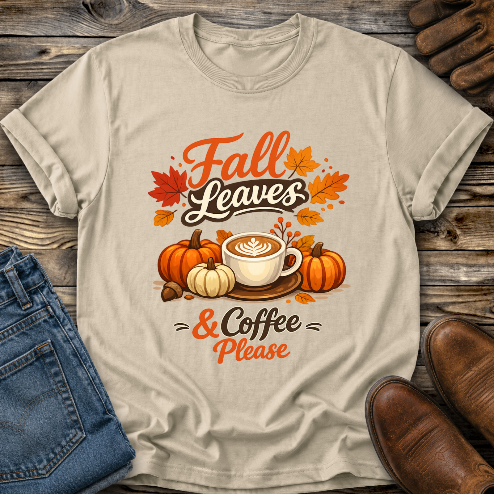 Fall Leaves Coffee Please Tshirt Graphic Tee Unisex Autumn Pumpkins Gift