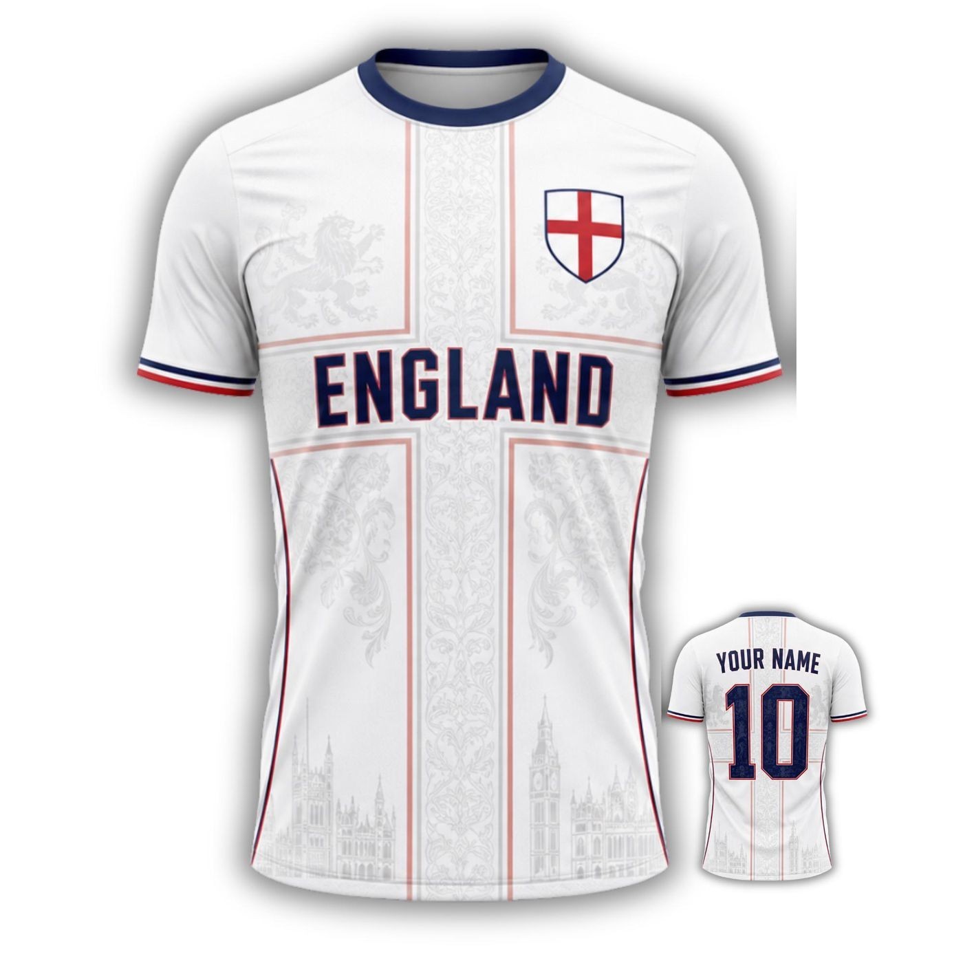 Custom England Soccer Shirt Personalized Name Number Football Fan Tee