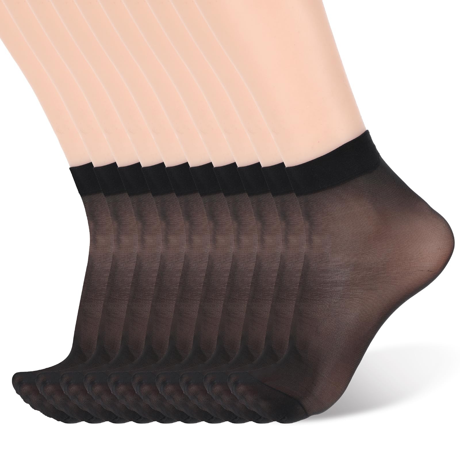 10 Pair Womens Ankle High Sheer Socks, Sheer Ankle Nylon Sock One Size Soft S…