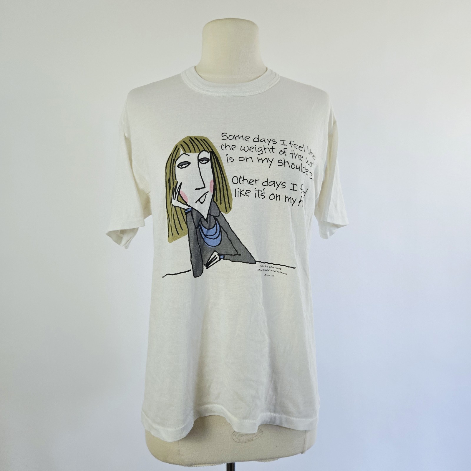 Vintage 90s Hallmark Shoe Box Woman Weight Of The World Funny Art T-shirt M / L